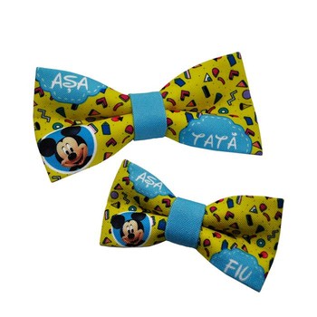 Set Papion personalizabil Tata si Fiu Yellow Mickey Mouse